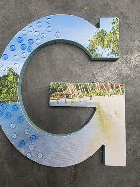 Decorative Letter 'G' Home Art - Blue and White Coastal Design